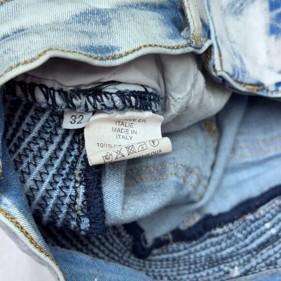 Men’s Balmain Light Blue Destroyed And Ribbed Biker Jeans Size 32x33 - Picture 9 of 9